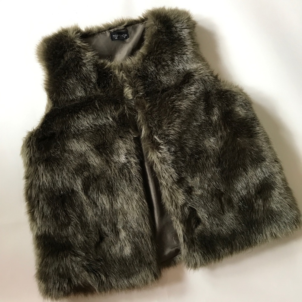 Topshop Olive Green Faux Fur Vest